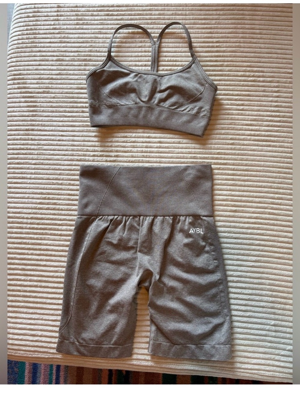 AYBL Charcoal Gray Seamless Sports Bra and High-Waisted Biker Shorts Set XS
